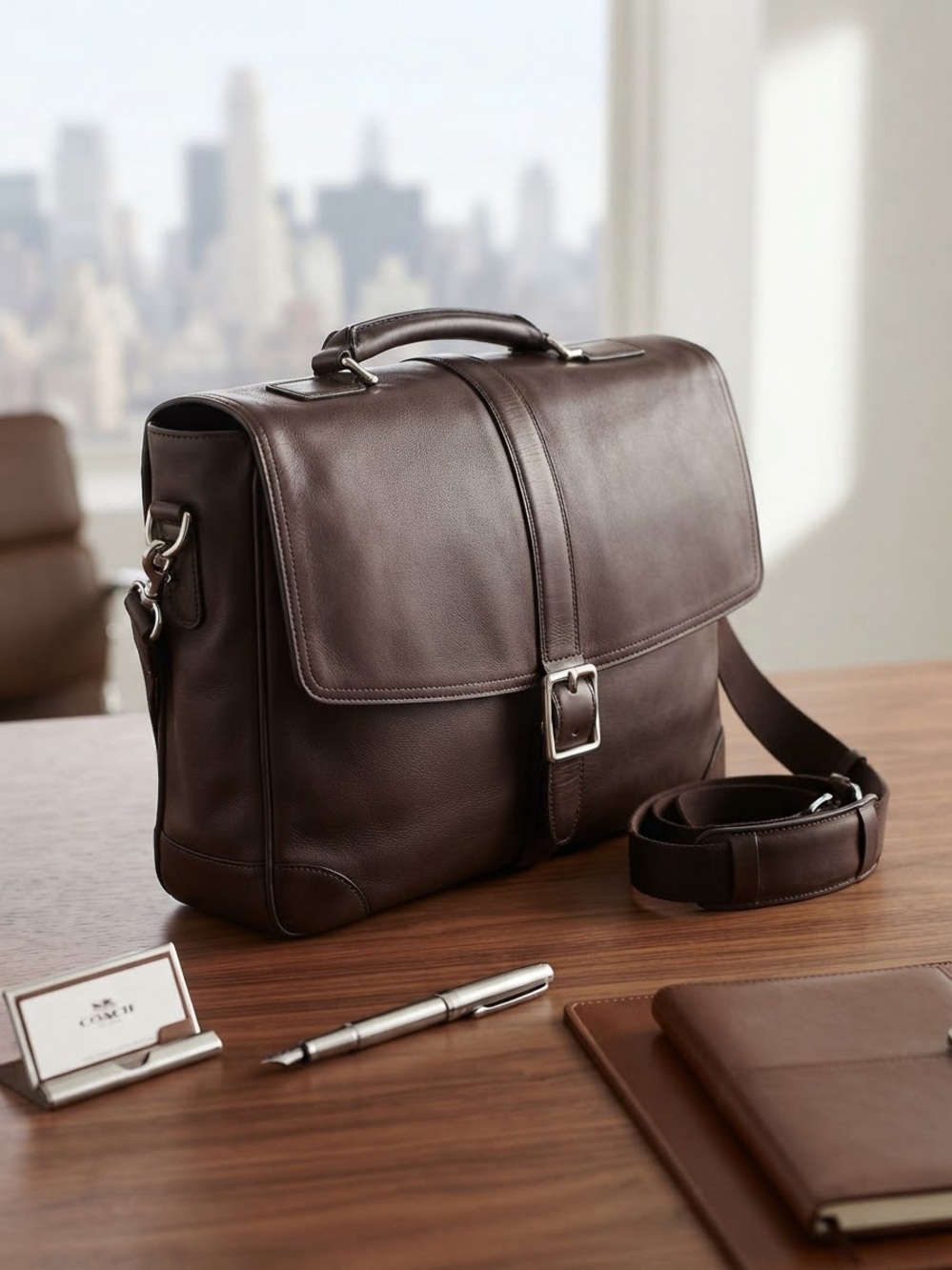 Coach TransAtlantic Dark Brown Smooth Leather Unisex Briefcase Laptop Bag